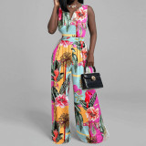 EVE Plus Size Print Sleeveless Wide Leg Jumpsuit GMAN-29168