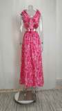 EVE Plus Size Print Deep V Neck Pleated Maxi Dress GMAN-24317