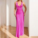 EVE Plus Size Sexy V-neck Pleated Maxi Dress GMAN-28978