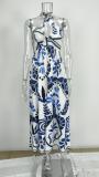 EVE Plus Size Print Wrap Chest Halterneck Midi Dress GMAN-28468