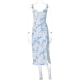 EVE Floral Print Split Halter Maxi Dress GLAG-D269179G