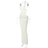 EVE Halterneck Wrap Hollow Out Splicing Lace-Up Dress GLAG-D2C11228G