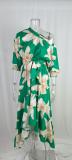 EVE Plus Size Print Slash Shoulder Lantern Sleeve Maxi Dress GMAN-8686