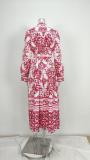 EVE Plus Size Print Long Sleeve Tie Up Maxi Dress GMAN-28398