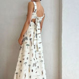 EVE Plus Size Bow Tie Printed Backless Halter Maxi Dress GMAN-25105