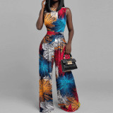 EVE Plus Size Print Sleeveless Wide Leg Jumpsuit GMAN-29168