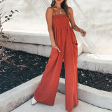 EVE Plus Size Solid Color Sling Pleated Jumpsuit GMAN-9050