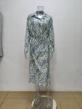 EVE Plus Size Print Lapel Shirt Long Skirts 2 Piece Set GMAN-28523