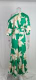 EVE Plus Size Print Slash Shoulder Lantern Sleeve Maxi Dress GMAN-8686