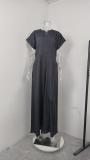 EVE Plus Size Short Sleeve Solid Color Loose Jumpsuit GMAN-28803