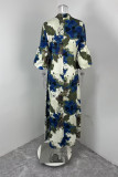 EVE Plus Size Loose Print Bubble Sleeve Maxi Dress GMAN-29008