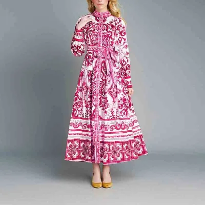 EVE Plus Size Print Long Sleeve Tie Up Maxi Dress GMAN-28398