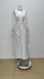 EVE Plus Size Solid Color V Neck Hollow Out Maxi Dress GMAN-28175