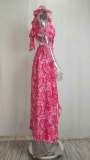 EVE Plus Size Print Deep V Neck Pleated Maxi Dress GMAN-24317