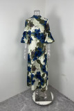 EVE Plus Size Loose Print Bubble Sleeve Maxi Dress GMAN-29008