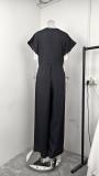 EVE Plus Size Short Sleeve Solid Color Loose Jumpsuit GMAN-28803