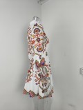EVE Plus Size V-Neck Lantern Sleeve Printed Dress GMAN-28830