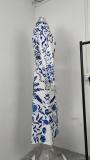 EVE Plus Size Vintage Printed V-Neck Long Sleeve Long Skirt Set GMAN-28925