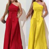 EVE Plus Size Solid Color Slash Neck Loose Jumpsuit GMAN-28854