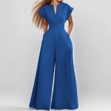 EVE Plus Size Short Sleeve Solid Color Loose Jumpsuit GMAN-28803