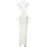 EVE Halterneck Wrap Hollow Out Splicing Lace-Up Dress GLAG-D2C11228G