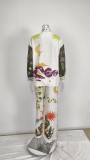 EVE Plus Size Casual Print V Neck Shirt Wide Leg Pants Suit GMAN-28308