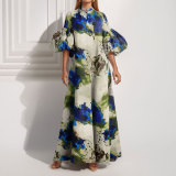 EVE Plus Size Loose Print Bubble Sleeve Maxi Dress GMAN-29008