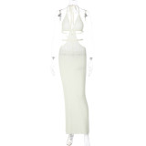 EVE Halterneck Wrap Hollow Out Splicing Lace-Up Dress GLAG-D2C11228G
