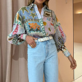 EVE Plus Size Print Lapel Long Sleeve Shirt GMAN-24541