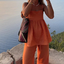 EVE Plus Size Solid Color Loose Two Piece Pants Set GMAN-28635