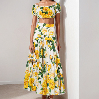 EVE Plus Size Sexy Printed Top Half Body Skirt Set GMAN-28994