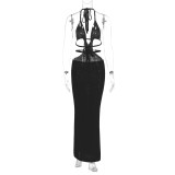 EVE Halterneck Wrap Hollow Out Splicing Lace-Up Dress GLAG-D2C11228G