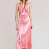 EVE Plus Size Sexy V-neck Pleated Maxi Dress GMAN-28978