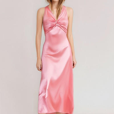 EVE Plus Size Sexy V-neck Pleated Maxi Dress GMAN-28978