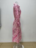 EVE Plus Size Print Lapel Shirt Long Skirts 2 Piece Set GMAN-28523
