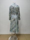 EVE Plus Size Print Lapel Shirt Long Skirts 2 Piece Set GMAN-28523