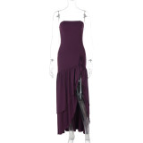 EVE Solid Color Off Shoudler Ruffles Tube Top Maxi Dress GLAG-D5418830F