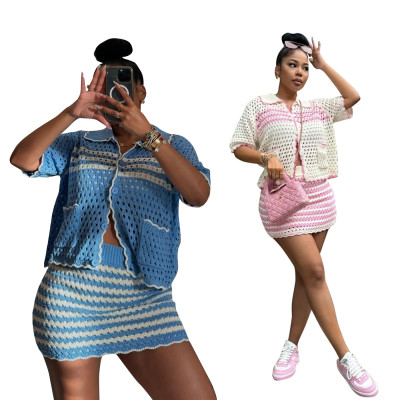 EVE Loose Knits Short Sleeve Beach Skirt 2 Piece Set TR-1331