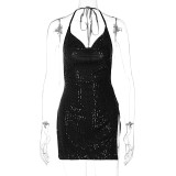 SC Backless Hollow Out Sequin Mini Dress GLAG-D2A10812G