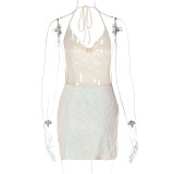 SC Backless Hollow Out Sequin Mini Dress GLAG-D2A10812G