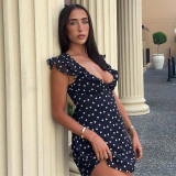 EVE V Neck Patchwork Mesh Print Mini Dress GLAG-D4318726F