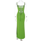 EVE Solid Color Backless Hollow Out Bandage Dress GLAG-D279542G