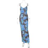 EVE Print Slim Backless Sling Maxi Dress GLAG-D4817226G