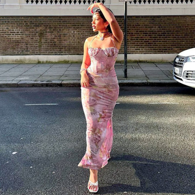 EVE Sexy Print Halterneck Maxi Dress GLAG-D4315842G