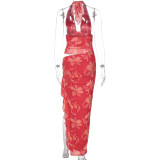 EVE Deep V Neck Patchwork Sleeveless Maxi Dress GLAG-D4C18182G