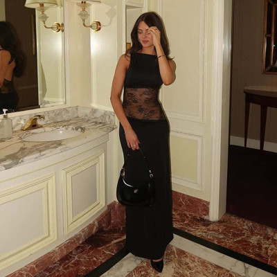 EVE Hollow Out Backless Patchwork Lace Long Dress GLAG-D4B18025F
