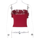 EVE One Shoulder Solid Ruffles Tops GLAG-T5218415F