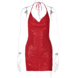 SC Backless Hollow Out Sequin Mini Dress GLAG-D2A10812G