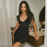 EVE V Neck Patchwork Mesh Print Mini Dress GLAG-D4318726F