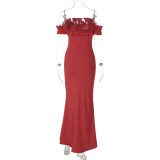 EVE Solid Color One Shoudler Tie Up Maxi Dress GLAG-D5218575F